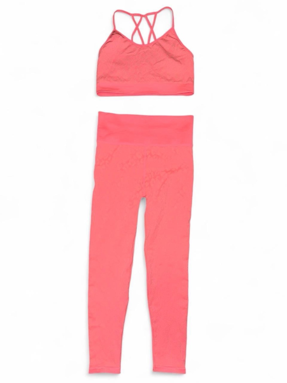 ZELOS Women's Coral Pink High-Waist Leggings & Strappy Sports Bra Set